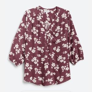 Market & Spruce Purple Prat Henley 3Q Sleeve Top